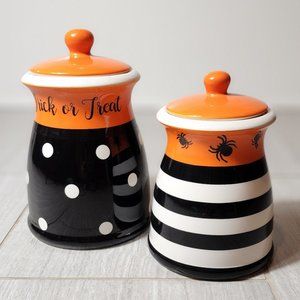 TERRAMOTO CERAMIC HALLOWEEN Orange Black White  Canister set